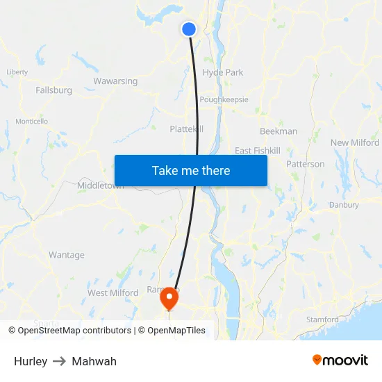 Hurley to Mahwah map