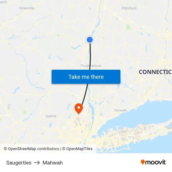Saugerties to Mahwah map