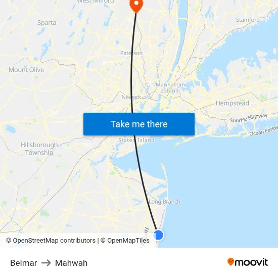 Belmar to Mahwah map