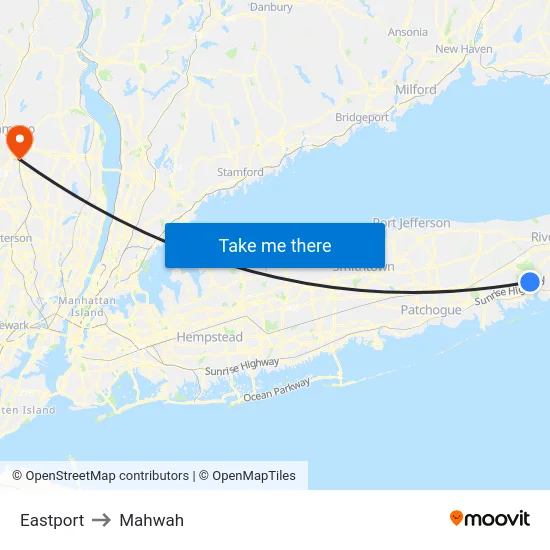 Eastport to Mahwah map