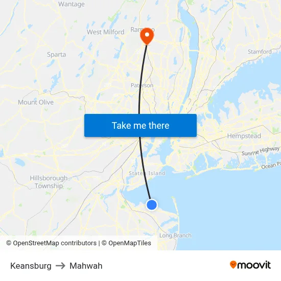 Keansburg to Mahwah map