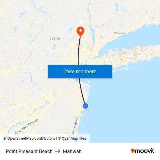 Point Pleasant Beach to Mahwah map