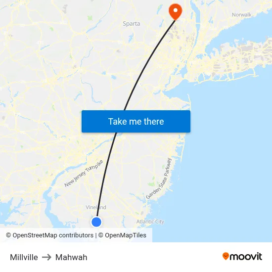 Millville to Mahwah map