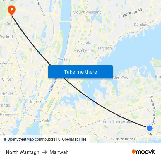 North Wantagh to Mahwah map