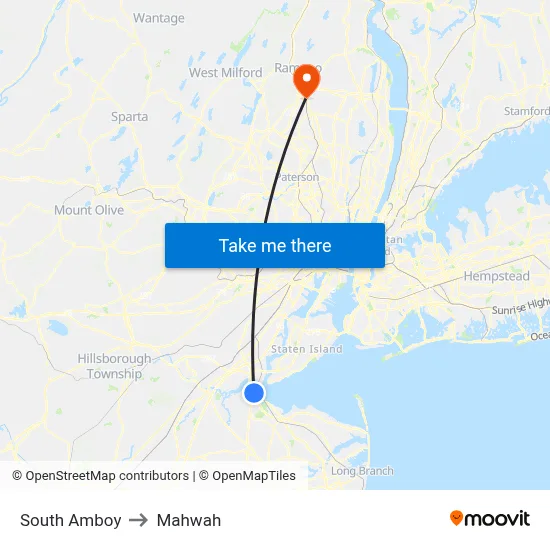 South Amboy to Mahwah map