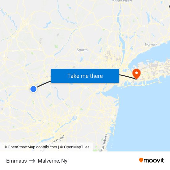 Emmaus to Malverne, Ny map