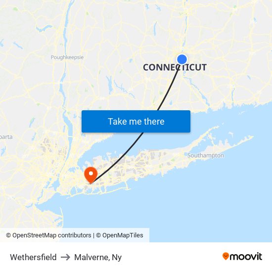 Wethersfield to Malverne, Ny map