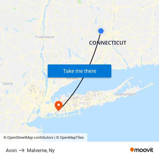 Avon to Malverne, Ny map