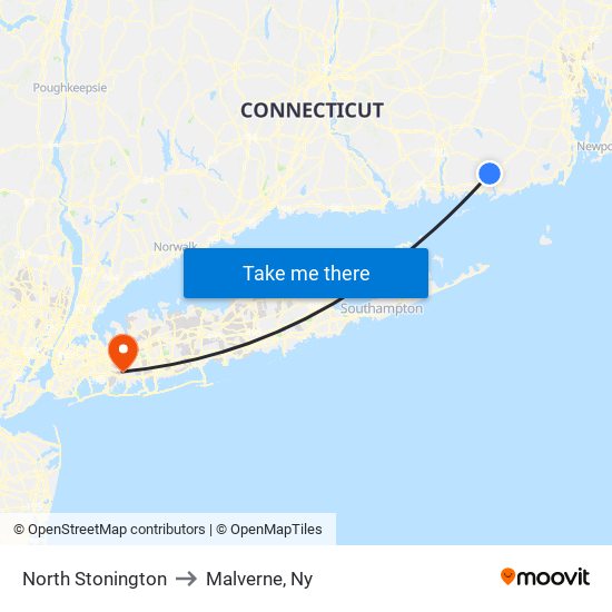 North Stonington to Malverne, Ny map