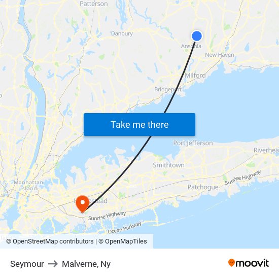 Seymour to Malverne, Ny map