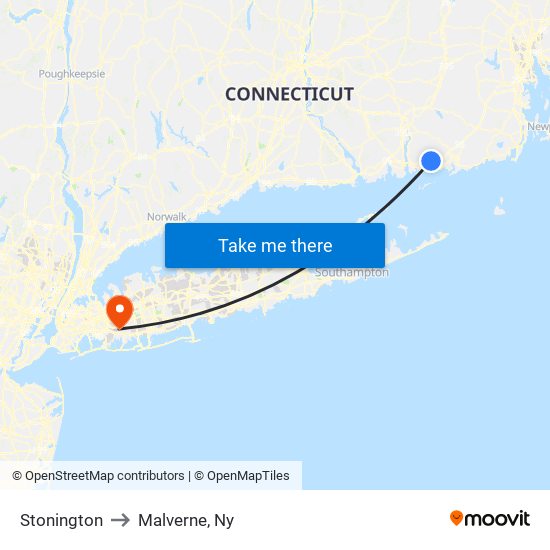 Stonington to Malverne, Ny map