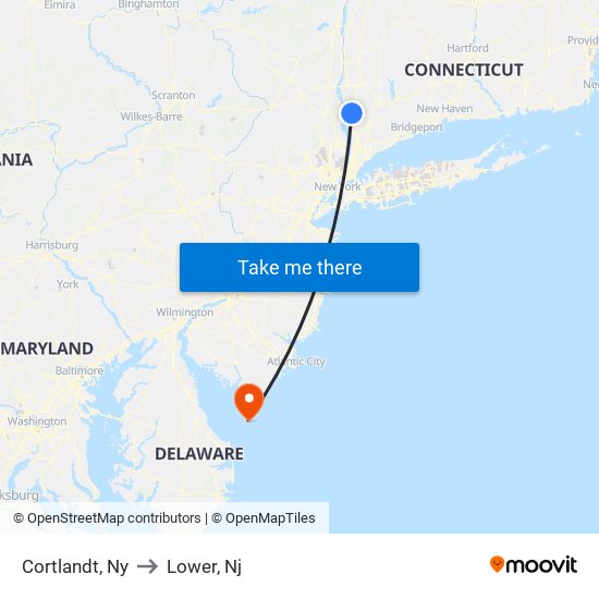 Cortlandt, Ny to Lower, Nj map