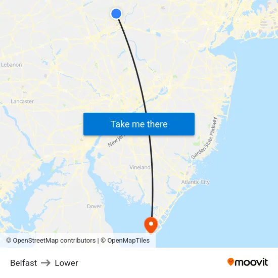 Belfast to Lower map