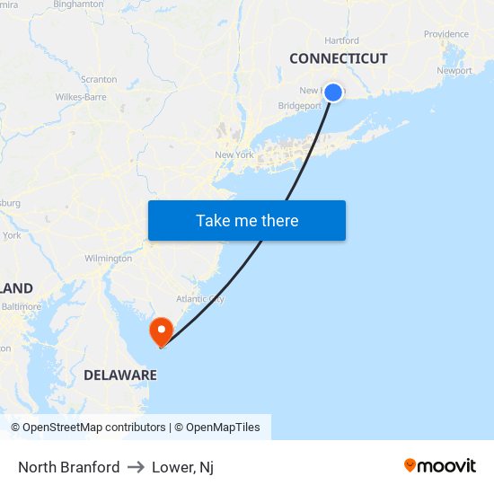 North Branford to Lower, Nj map