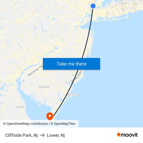 Cliffside Park, Nj to Lower, Nj map