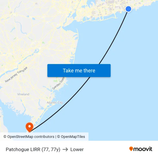 Patchogue LIRR (77, 77y) to Lower map