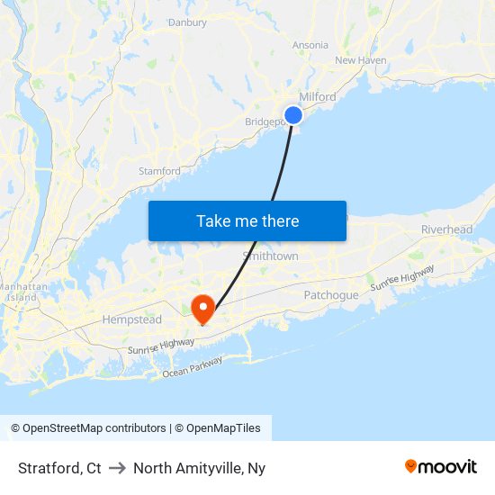 Stratford, Ct to North Amityville, Ny map