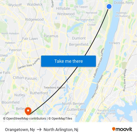 Orangetown, Ny to North Arlington, Nj map