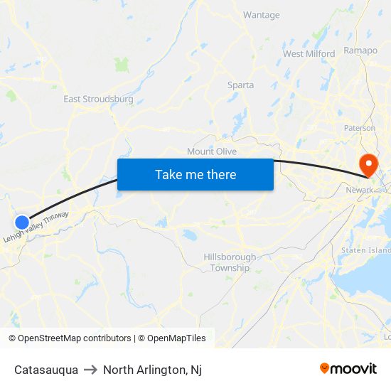 Catasauqua to North Arlington, Nj map