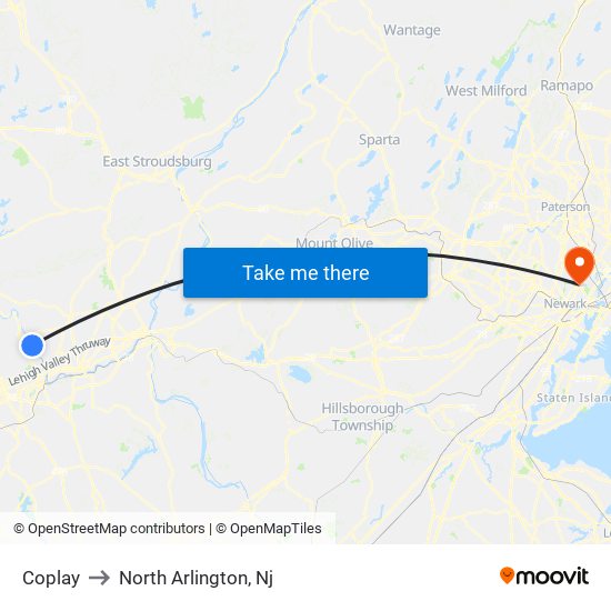 Coplay to North Arlington, Nj map