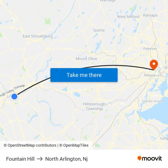 Fountain Hill to North Arlington, Nj map