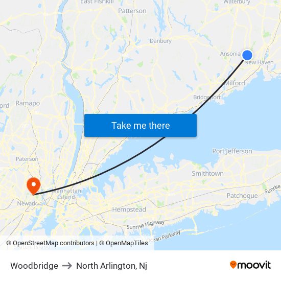Woodbridge to North Arlington, Nj map