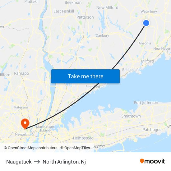 Naugatuck to North Arlington, Nj map