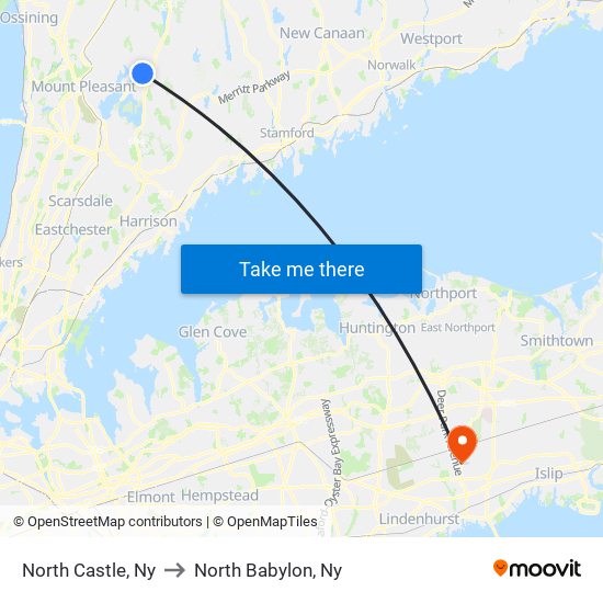 North Castle, Ny to North Babylon, Ny map