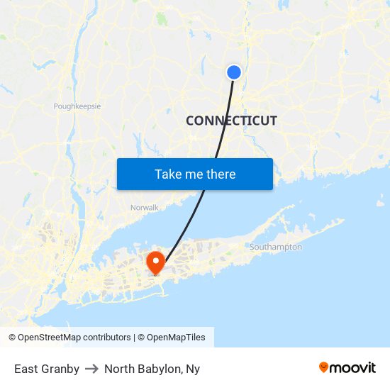 East Granby to North Babylon, Ny map