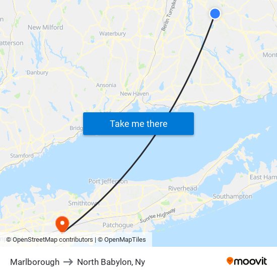 Marlborough to North Babylon, Ny map