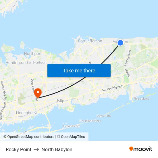 Rocky Point to North Babylon map