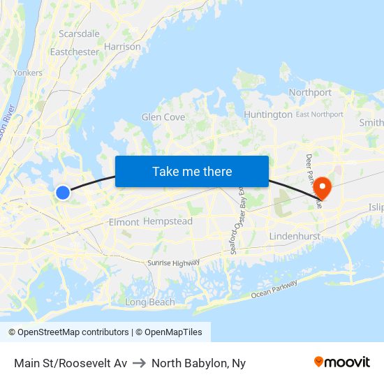 Main St/Roosevelt Av to North Babylon, Ny map