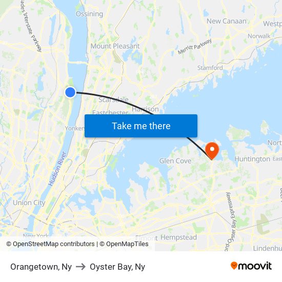 Orangetown, Ny to Oyster Bay, Ny map