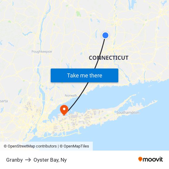 Granby to Oyster Bay, Ny map