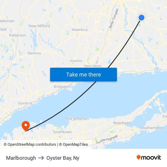 Marlborough to Oyster Bay, Ny map