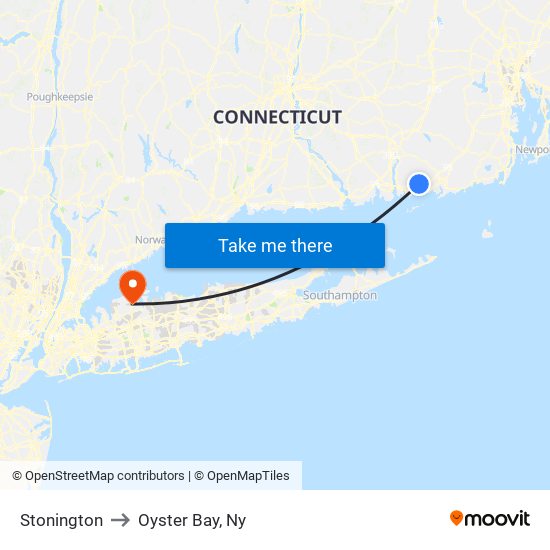 Stonington to Oyster Bay, Ny map