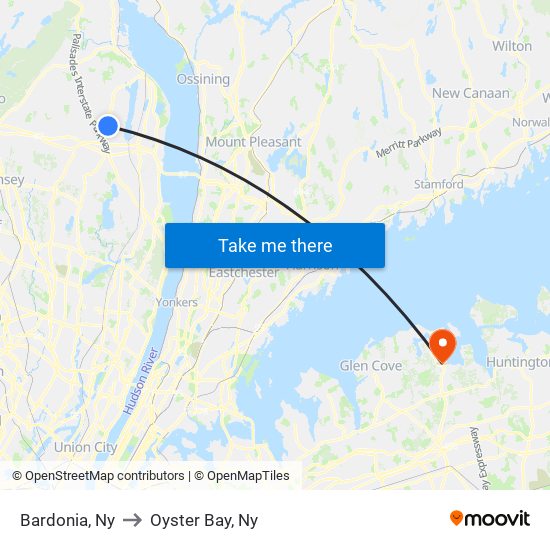 Bardonia, Ny to Oyster Bay, Ny map