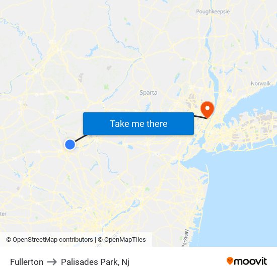 Fullerton to Palisades Park, Nj map