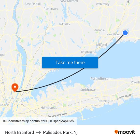 North Branford to Palisades Park, Nj map