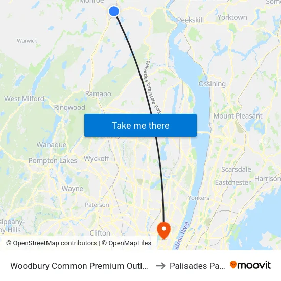 Woodbury Common Premium Outlets to Palisades Park map