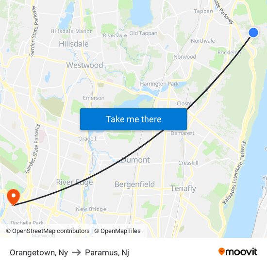 Orangetown, Ny to Paramus, Nj map