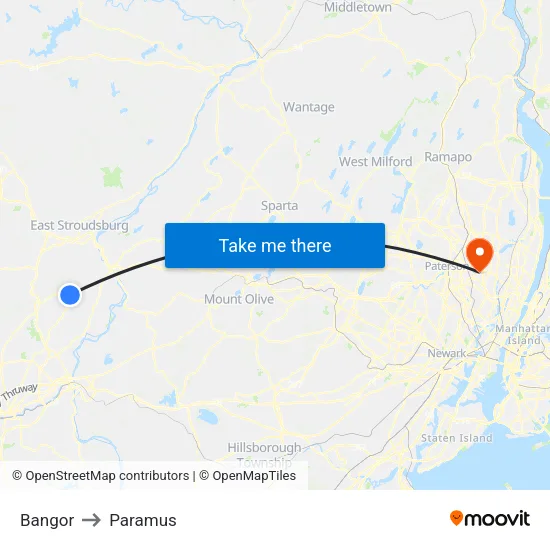 Bangor to Paramus map