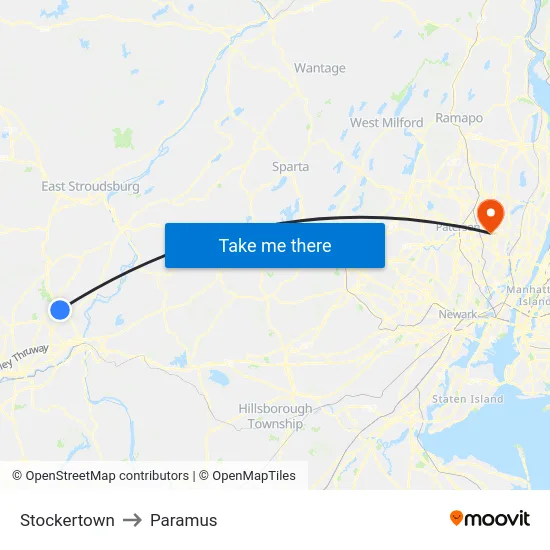 Stockertown to Paramus map