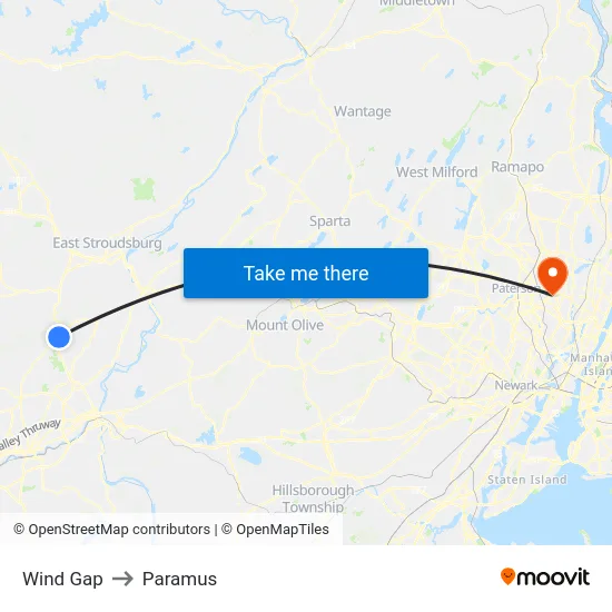 Wind Gap to Paramus map