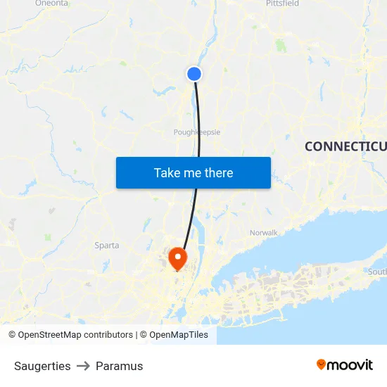 Saugerties to Paramus map