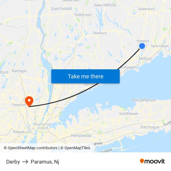 Derby to Paramus, Nj map