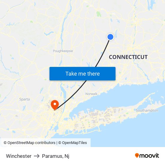 Winchester to Paramus, Nj map