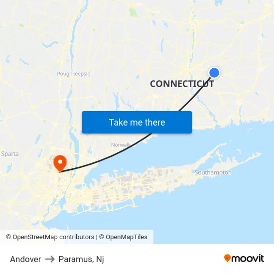 Andover to Paramus, Nj map