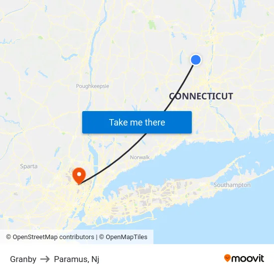 Granby to Paramus, Nj map