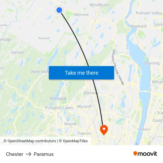 Chester to Paramus map